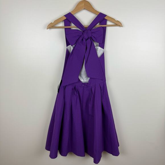 NWT Lauren James Livingston Purple Dress Sz XS TCU Seersucker Preppy Back Bow - Picture 6 of 13